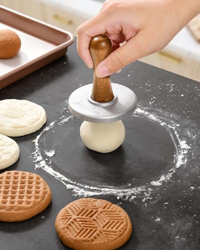 Cookie Stamps Set of 4 - Metal Cookie Press with Wooden Handles for Baking