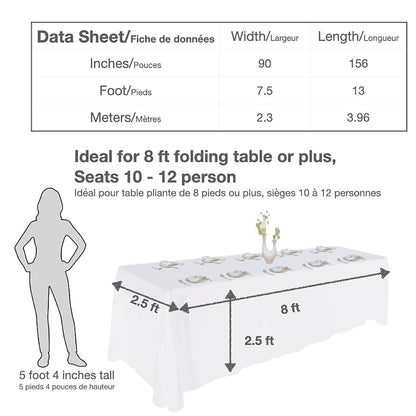 Extra Large White Tablecloth 90x156 in - 2 Pack for 8+ ft Rectangular Tables, Urby Variation: White+156" x 90"