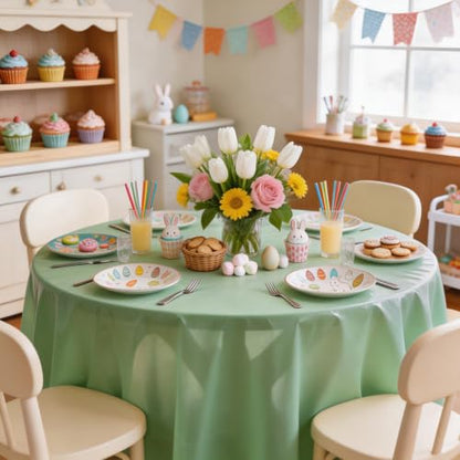 Beverlee Sage Green Disposable Round Tablecloths 4 Pack - 84 Inch Waterproof Cover