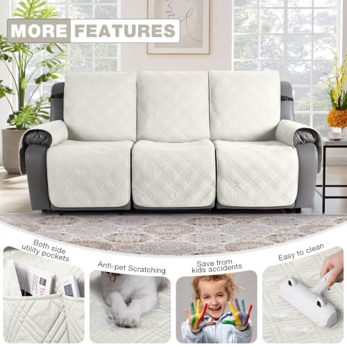 Waterproof Recliner Sofa Cover - 3 Seater Ivory, Non Slip Reclining Couch Protector