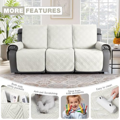 Waterproof Recliner Sofa Cover - 3 Seater Ivory, Non Slip Reclining Couch Protector