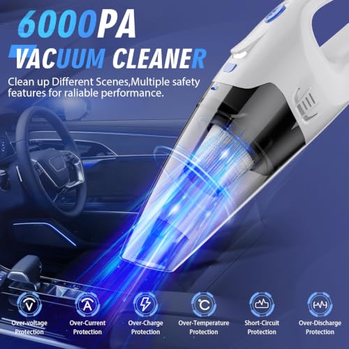 Cordless Handheld Vacuum Cleaner with 6KPa Suction & LED Light - Lightweight Portable Car & Home Cleaning