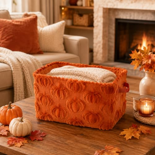 Fall Pumpkin Storage Baskets Set - Caramel Jacquard Household Organization