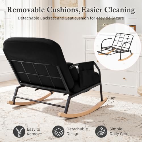 Oversized Nursery Rocking Chair with Reclining Backrest & Footrest - Black Variation