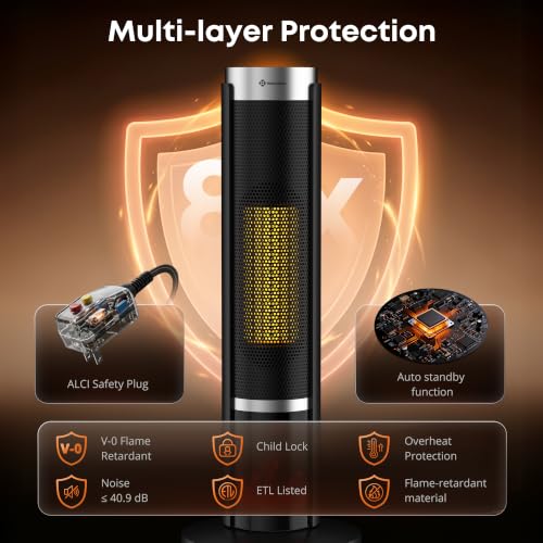 Black Portable Tower Space Heater 1500W with Thermostat & Remote - 23.5in