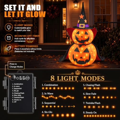 3FT Collapsible Halloween Pumpkin Decorations for Porch Yard & Home - 2-Tier