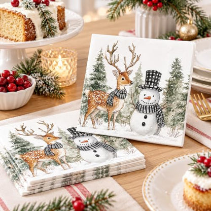 Snowman Christmas Paper Napkins 50pcs Winter Watercolor Holiday Party Decor