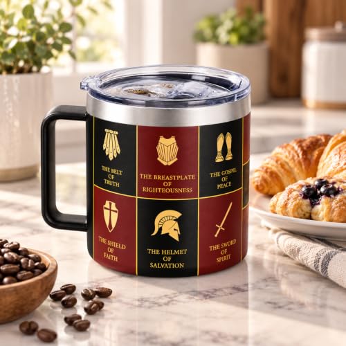 Armor of God Christian Tumbler for Men - 14oz Religious Gift, Pastor Appreciation, Christmas & Birthday Present - Variation of Armor God