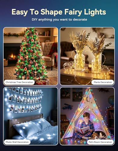 34-Color Battery Operated Twinkle Lights with Remote and USB - 33FT Silver Wire RGB Fairy Lights