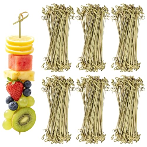 1200 Pcs Bamboo Cocktail Picks with Green Looped Knot - Food Skewers for Parties