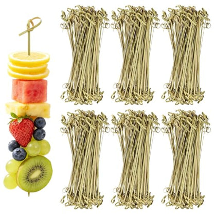1200 Pcs Bamboo Cocktail Picks with Green Looped Knot - Food Skewers for Parties