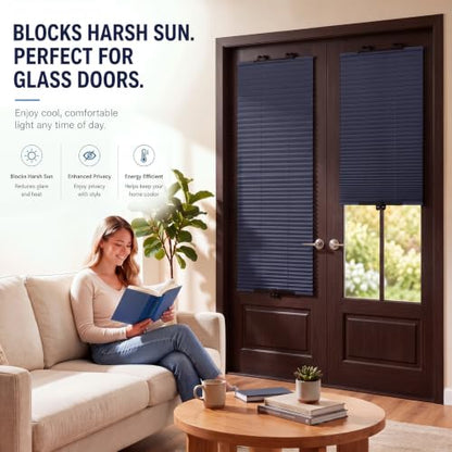 No Drill Blackout Pleated Window Blinds 58x25.6 Inches - 2 Pack