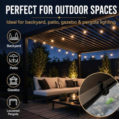 Outdoor String Light Clips for Pergolas - No Drill Wire Management Hooks, Black, 30 Pack