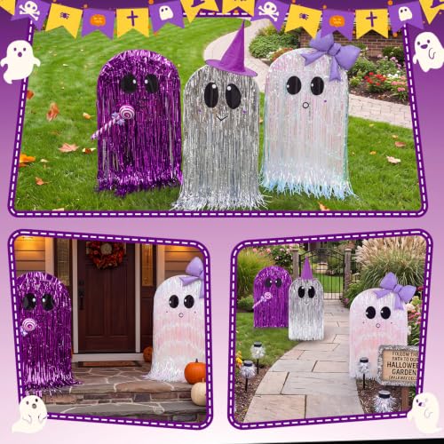 Halloween Ghost Cardboard Cutouts Set with Tinsel Curtains and Decor