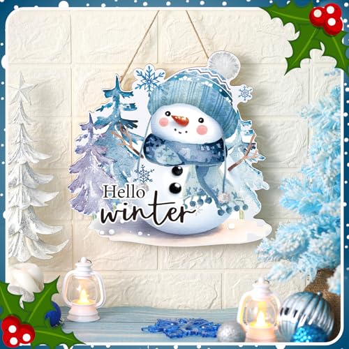 Winter Snowman Wooden Door Hanger Farmhouse Christmas Sign