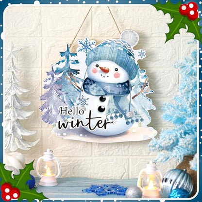 Winter Snowman Wooden Door Hanger Farmhouse Christmas Sign