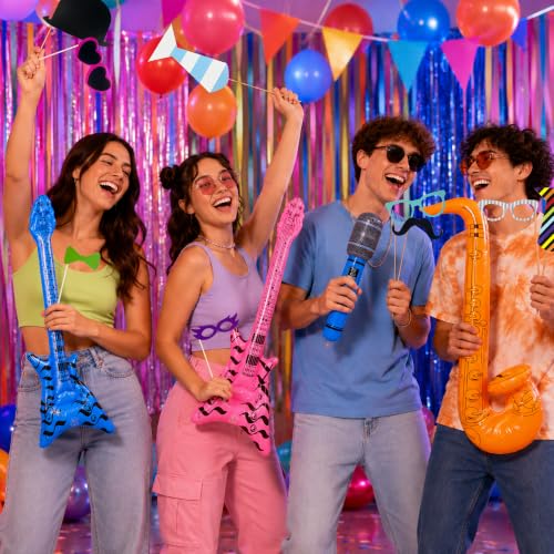 66PCS Photo Booth Props Set with Signs and Inflatable Musical Instruments for Parties