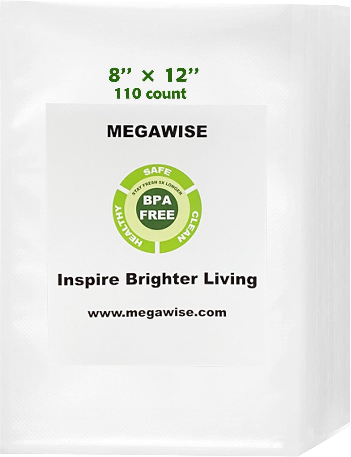 MEGAWISE Vacuum Sealer Bags - BPA-Free Food Preservation Bags | 8'' x 12'' | 110 Count, Double-Sided Texture