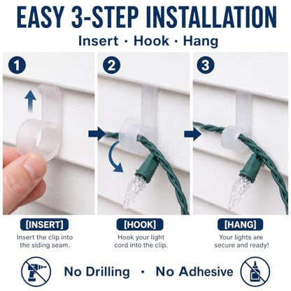 100 Pcs Vinyl Siding Hooks for Christmas Lights - Outdoor Decorative Clips with No Damage