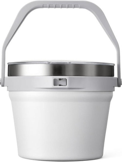 COKTIK 7L Insulated Ice Bucket with Lid，Double Wall Vacuum Stainless Steel Beverage Bucket Keeps Frozen Longer，Holds 6 Longnecks or 3 Bottles of Wine，for hot food, Large Parties(No Accessories, White)