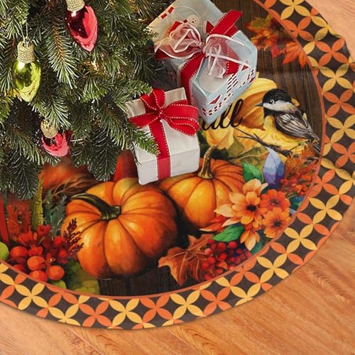 Happy Fall Christmas Tree Skirt Medium - Funny Farmhouse Holiday Decor 36 Inch