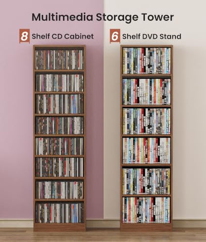 Walnut 6 Tier DVD Storage Shelf with Adjustable Shelves - Media Cabinet VPSMAT