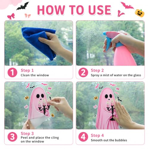 Halloween Pink Ghost and Pumpkin Window Clings - 6 Sheets Decor