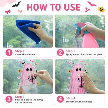 Halloween Pink Ghost and Pumpkin Window Clings - 6 Sheets Decor
