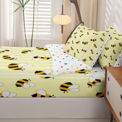 Castle Fairy Baby Twin Bedding Set with Honey Bee Comforter and Zipper Fitted Sheet - Yellow, Kids Bed in a Bag