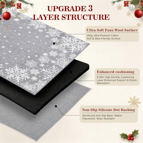 Grey Christmas Snowflake Entrance Rug 2x3 Indoor Door Mat, Non-Slip Cushioned