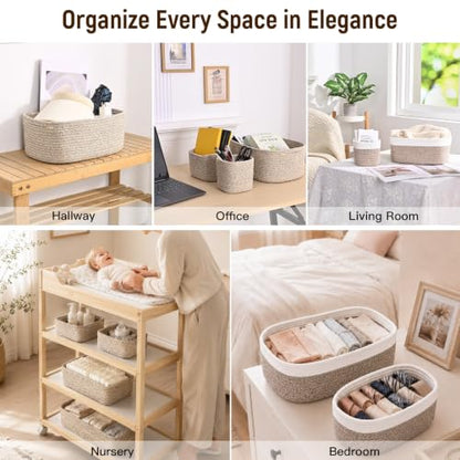 Natural Cotton Rope Storage Baskets Set of 4 Small Home Organization Bin
