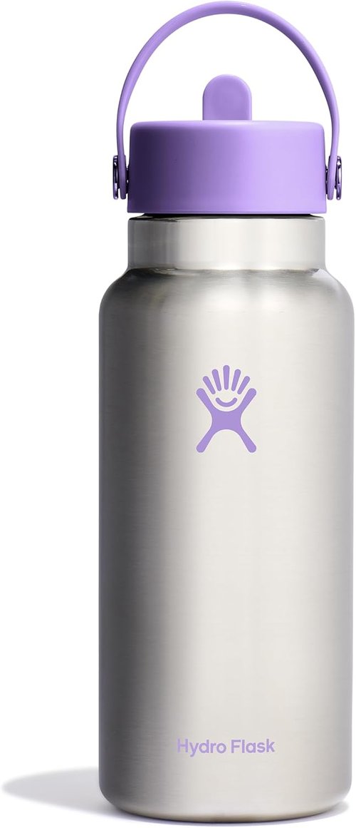 Hydro Flask Water Bottle - Insulated Stainless Steel with Wide Mouth Flex Straw Lid | 32 Oz Violet, Leakproof & Refillable