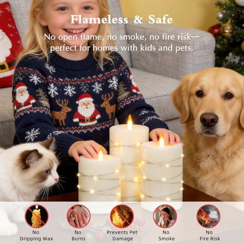 Rechargeable LED Flameless Candles with Remote Timer - White, 3 Pack