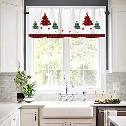 Christmas Valance Curtains for Windows, Red & White Holiday Kitchen Window Treatment - 54 x 18 inch - Variation 11