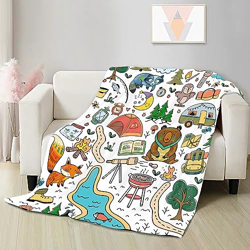 Outdoor Camping Throw Blanket for Adults 80 x 60in Soft Plush Flannel Gift