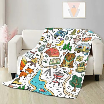 Outdoor Camping Throw Blanket for Adults 80 x 60in Soft Plush Flannel Gift