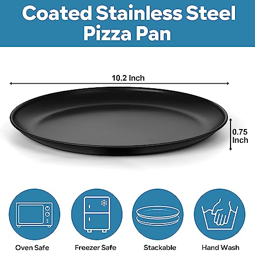 TeamFar 10 Inch Pizza Pan, Nonstick Black Coating Stainless Steel Pizza Pans, Round Pizza Trays for Baking Serving, Fits in Toaster Oven, Healthy & Heavy Duty, Non-Stick & Easy Clean-Set of 4