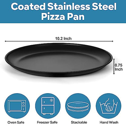 TeamFar 10 Inch Pizza Pan, Nonstick Black Coating Stainless Steel Pizza Pans, Round Pizza Trays for Baking Serving, Fits in Toaster Oven, Healthy & Heavy Duty, Non-Stick & Easy Clean-Set of 4