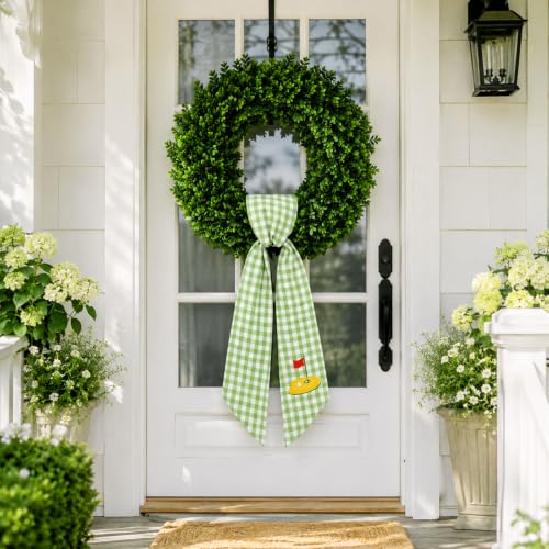 Golf Party Wreath Sash Set - Green White Plaid Fabric Decorations for Wreaths and Events