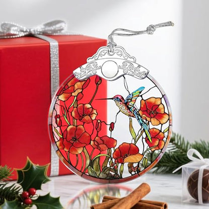 Hummingbird Stained Glass Christmas Ornament - Handmade Holiday Tree Decor