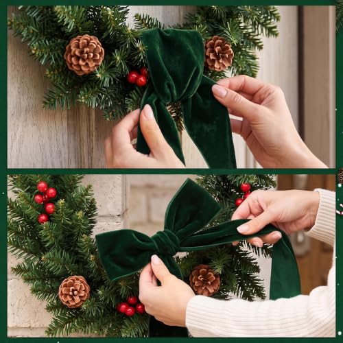 Green Velvet Christmas Wreath Sash Set - 4 Pcs Holiday Decor