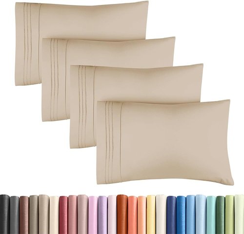 King Standard Pillow Cases by King - Soft Hotel Quality Pillowcase Covers - 4 Piece Set in Cream