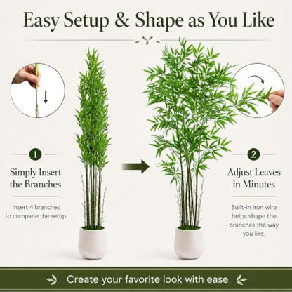 6FT Artificial Bamboo Tree with Real Bamboo Trunks and Silk Leaves - Indoor Faux Plant