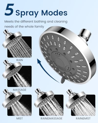 High Pressure Fixed Shower Head with 5 Spray Modes - Easy Installation