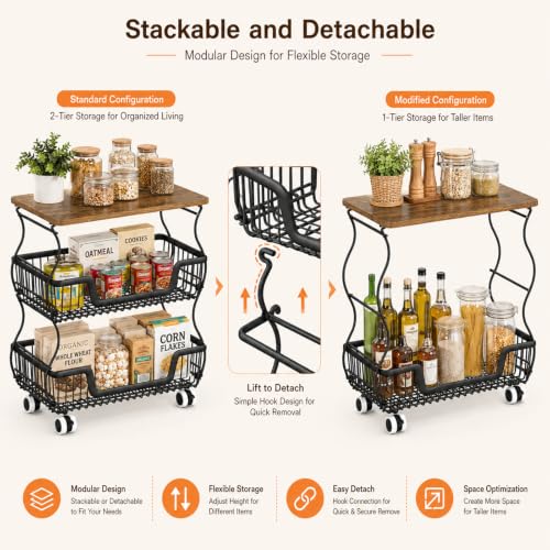 Black 16.93x11.02x20.87 Inch 3-Tier Fruit & Vegetable Storage Cart