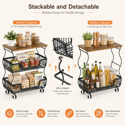 Black 16.93x11.02x20.87 Inch 3-Tier Fruit & Vegetable Storage Cart