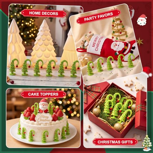 25 Pcs Lime Green Mini Crooked Christmas Tree Figurines Rubber - Holiday Decor