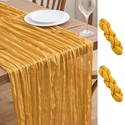 2 Pack Gold Yellow Cheesecloth Table Runners - Fall Boho Rustic Decor, 10FT