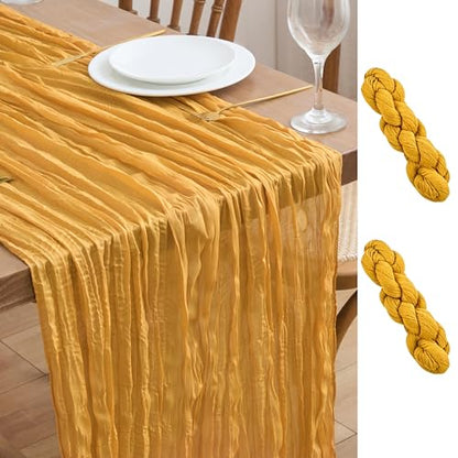 2 Pack Gold Yellow Cheesecloth Table Runners - Fall Boho Rustic Decor, 10FT