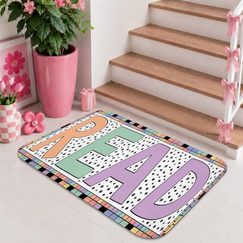 Pastel Pink Read Runner Rug, Colorful Educational Letters Polka Dots, 2x3 Ft